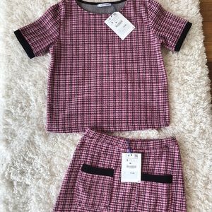 Pink and black woven Zara top!